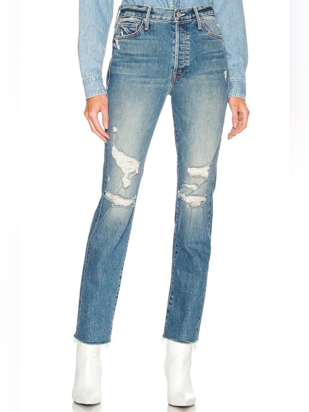 Mother jeans Trickster skimp fray thrill seeker wash raw hem grunge edgy chic 24 - Picture 2 of 15